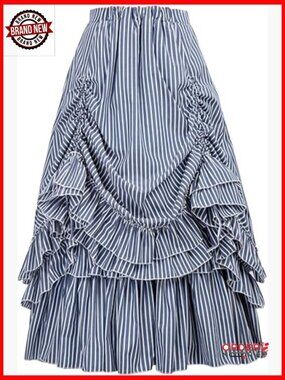 Vintage Striped Victorian Steampunk Skirt, Stretchy Waist, Floor Length